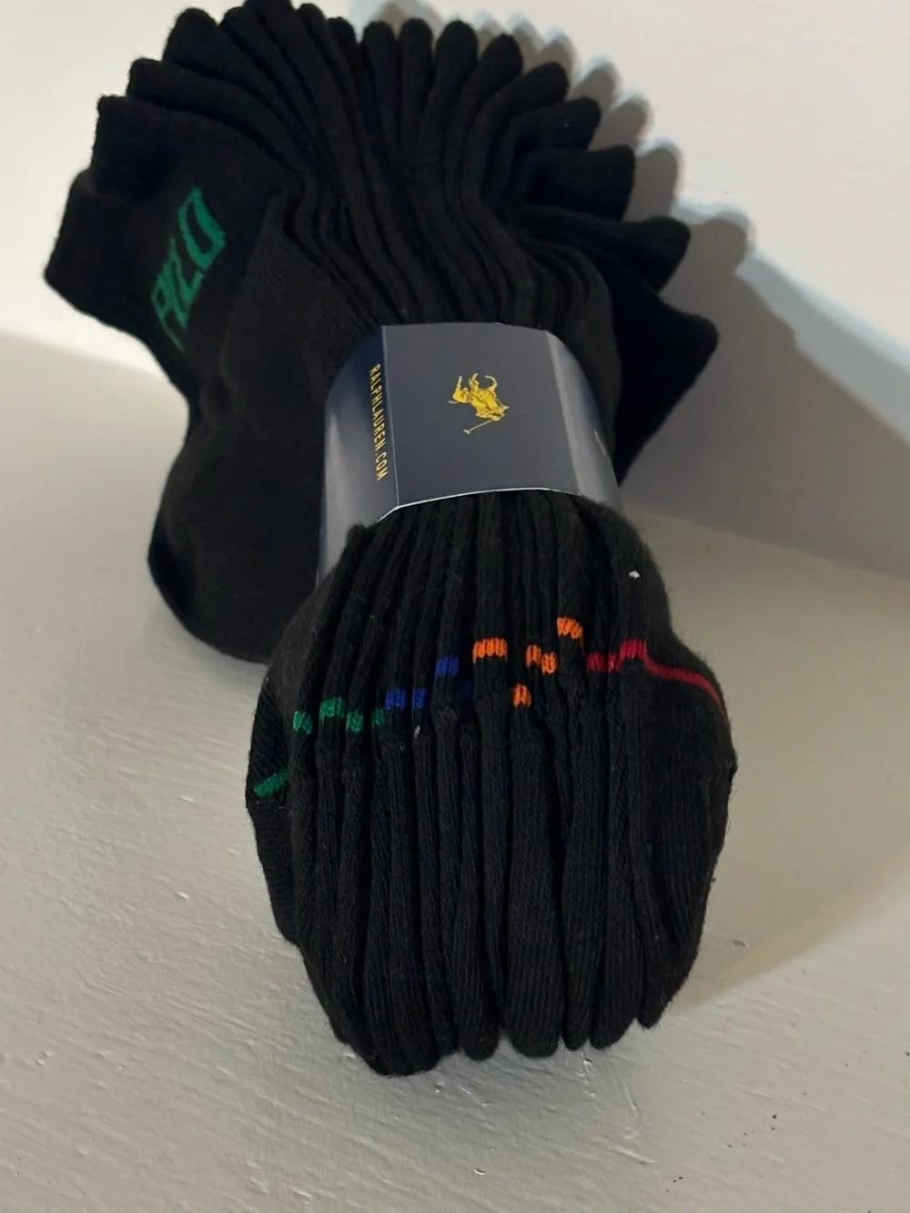 8 Pair of Ralph Lauren Black Ankle Socks with Colorful Polo Accent
